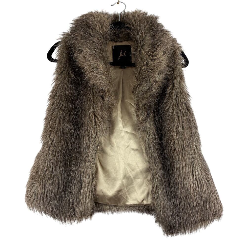 Jack Faux Fur Vest Womens Small Winter Fall Brown Tan Gray Sleeveless Open Front